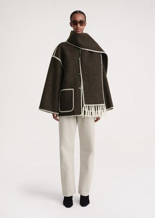 Toteme + Embroidered Scarf Jacket in Chocolate Melange