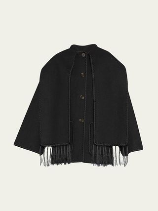 Toteme + Embroidered Fringe-Trim Scarf Wool Jacket