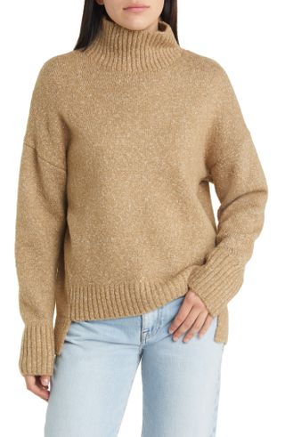 Treasure & Bond + Women's Marled Mock Neck High-Low Tunic Sweater