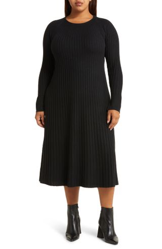 Nordstrom + Rib Long Sleeve Wool Blend Midi Sweater Dress
