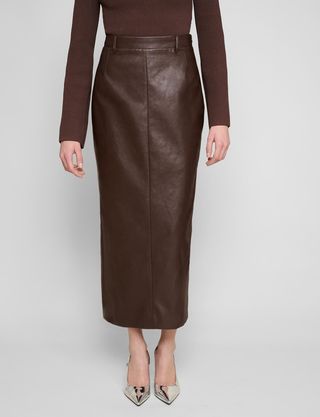 Pixie Market + Yve Dark Brown Leather Pencil Skirt