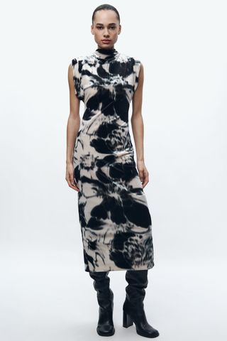 Zara + Printed Velvet Dress