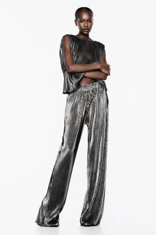 Zara + Pleated Foil Pants