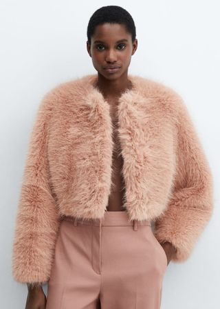 Mango + Fur Effect Jacket in Pale Pink