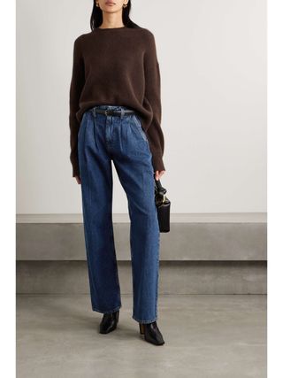 Anine Bing + Carrie Pleated High-Rise Straight-Leg Jeans