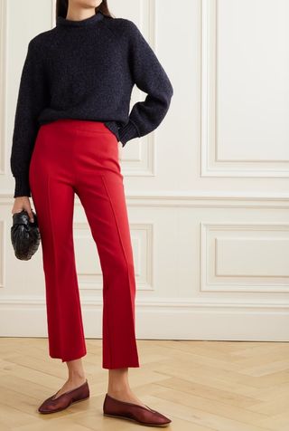 High Sport + Kick Cropped Stretch-Cotton Flared Pants in Red