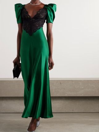 Rodarte + Lace-Trimmed Silk-Satin Maxi Dress