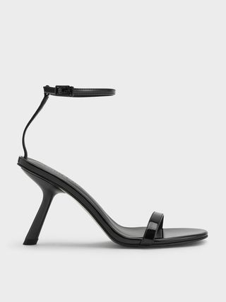 Charles and Keith + Black Patent Slant-Heel Ankle-Strap Sandals