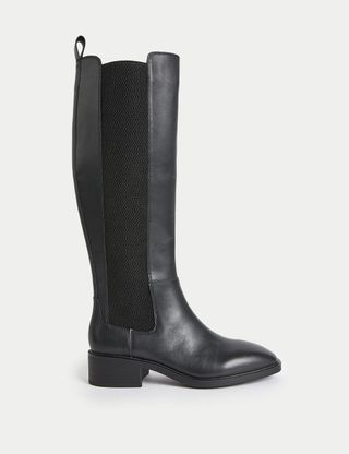M&S Collection + Leather Chelsea Flat Knee High Boots