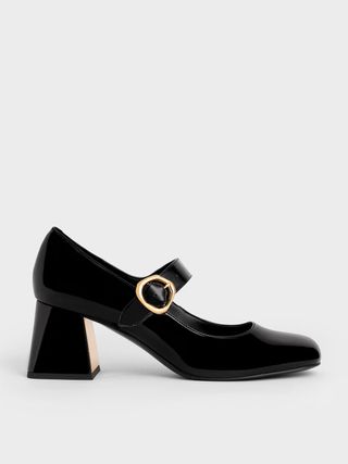 Charles & Keith + Black Patent Buckled Mary Jane Pumps