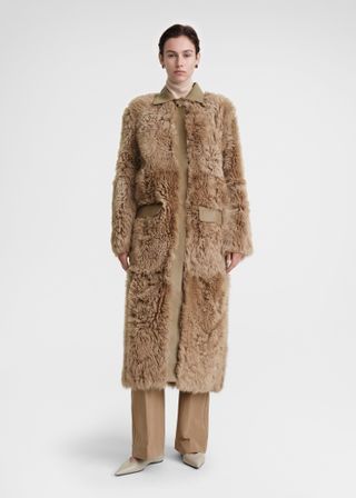 Toteme + Curly Shearling Coat Biscuit