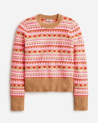 J.Crew + Shrunken Fair Isle Crewneck Sweater in Multi Hthr Acorn