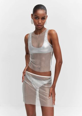 Mango + Mesh Top With Crystal Detail
