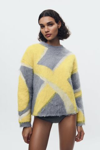 Zara + Brushed Effect Patchwork Knit Sweater