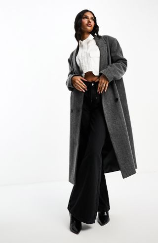 Asos Design + Double Breasted Twill Dad Coat