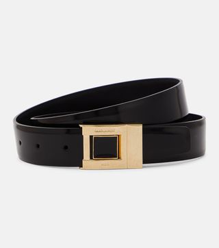 Saint Laurent + Patent Leather Belt in Black