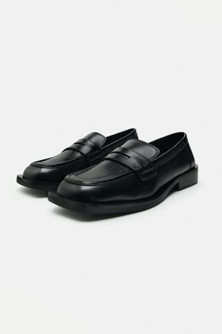 Zara + Square Toe Leather Loafers
