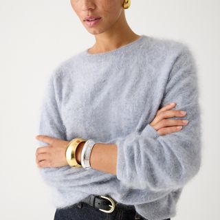J.Crew + Brushed Cashmere Relaxed Crewneck Sweater in Hthr Frosted Grey