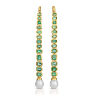 Octavia Elizabeth + King Palm Emerald and Pearl Earrings