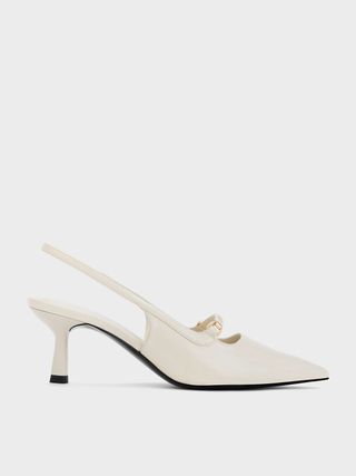 Charles & Keith + Cream Metallic Accent Slingback Pumps