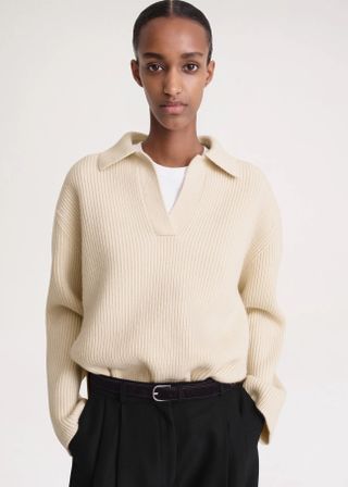 Toteme + Ribbed Wool-Blend Polo Sweater