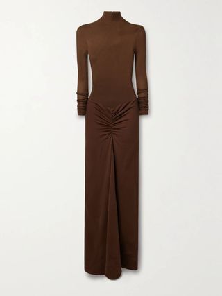 Christopher Esber + Fusion Gathered Stretch-Jersey and Stretch-Crepe Turtleneck Maxi Dress