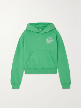 Sporty & Rich + Connecticut Crest Cropped Printed Cotton-Jersey Hoodie