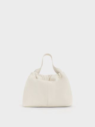 Charles & Keith + Ally Ruched Slouchy Chain-Handle Bag in Cream