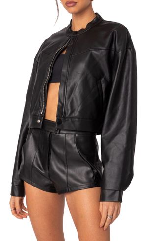 Edikted + Ramona Crop Faux Leather Jacket