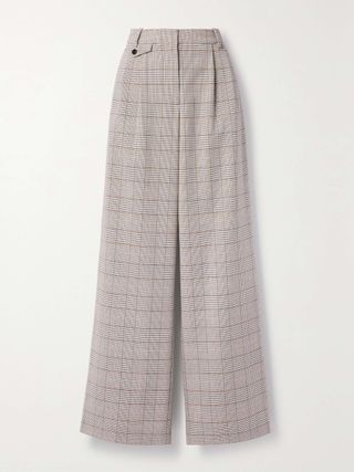 Co + Pleated Checked Twill Wide-Leg Pants