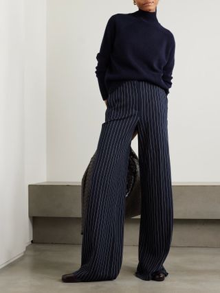 Max Mara + Benito Pinstriped Cotton, Cashmere and Silk-Blend Wide-Leg Pants