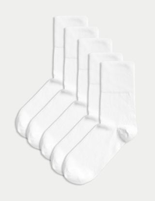M&S Collection + 5-Pack Cotton Rich Soft Top Ankle High Socks in White