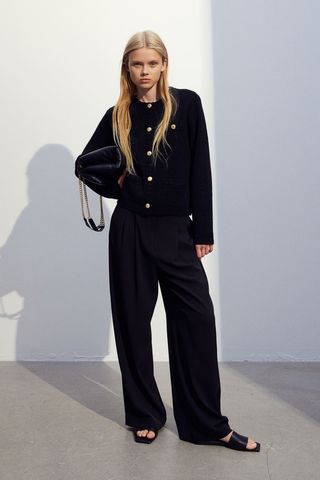 H&M + Textured-Knit Cardigan in Black