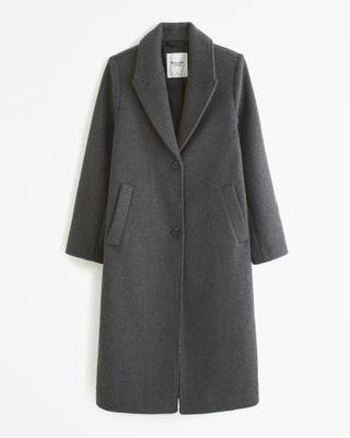 Abercrombie and Fitch + Wool-Blend Tailored Topcoat in Dark Grey