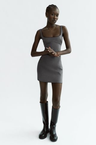 Zara + Short Dress with Lace Trim in Grey