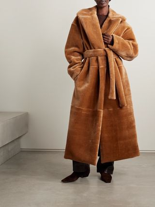 Nanushka + Carian Belted Faux Fur Coat