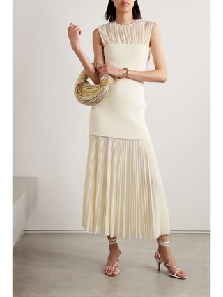 Proenza Schouler + Niki Layered Pleated Jersey and Ribbed-Knit Midi Dress