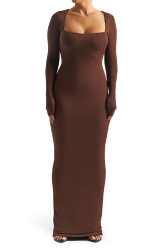 Naked Wardrobe + Long Sleeve Square Neck Dress