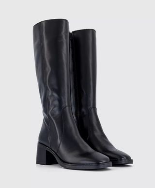 Office + Karamel Knee High Block Heel Boots Black Leather