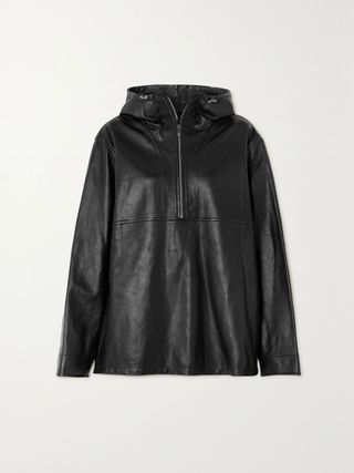 Toteme + Hooded Leather Half-Zip Jacket