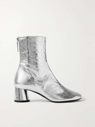 Proenza Schouler + Glove Metallic Crinkled-Leather Ankle Boots