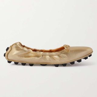 Tod's + Gommino Bubble Metallic Leather Ballet Flats