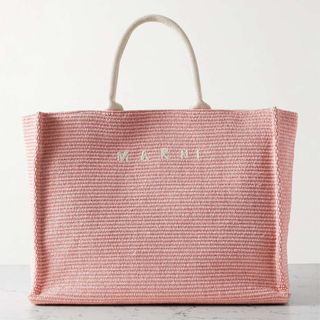 Marni + Basket Large Canvas-Trimmed Embroidered Faux Raffia Tote