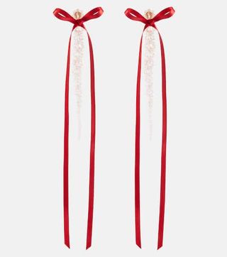 Simone Rocha + Bow-Embellished Crystal Drop Earrings