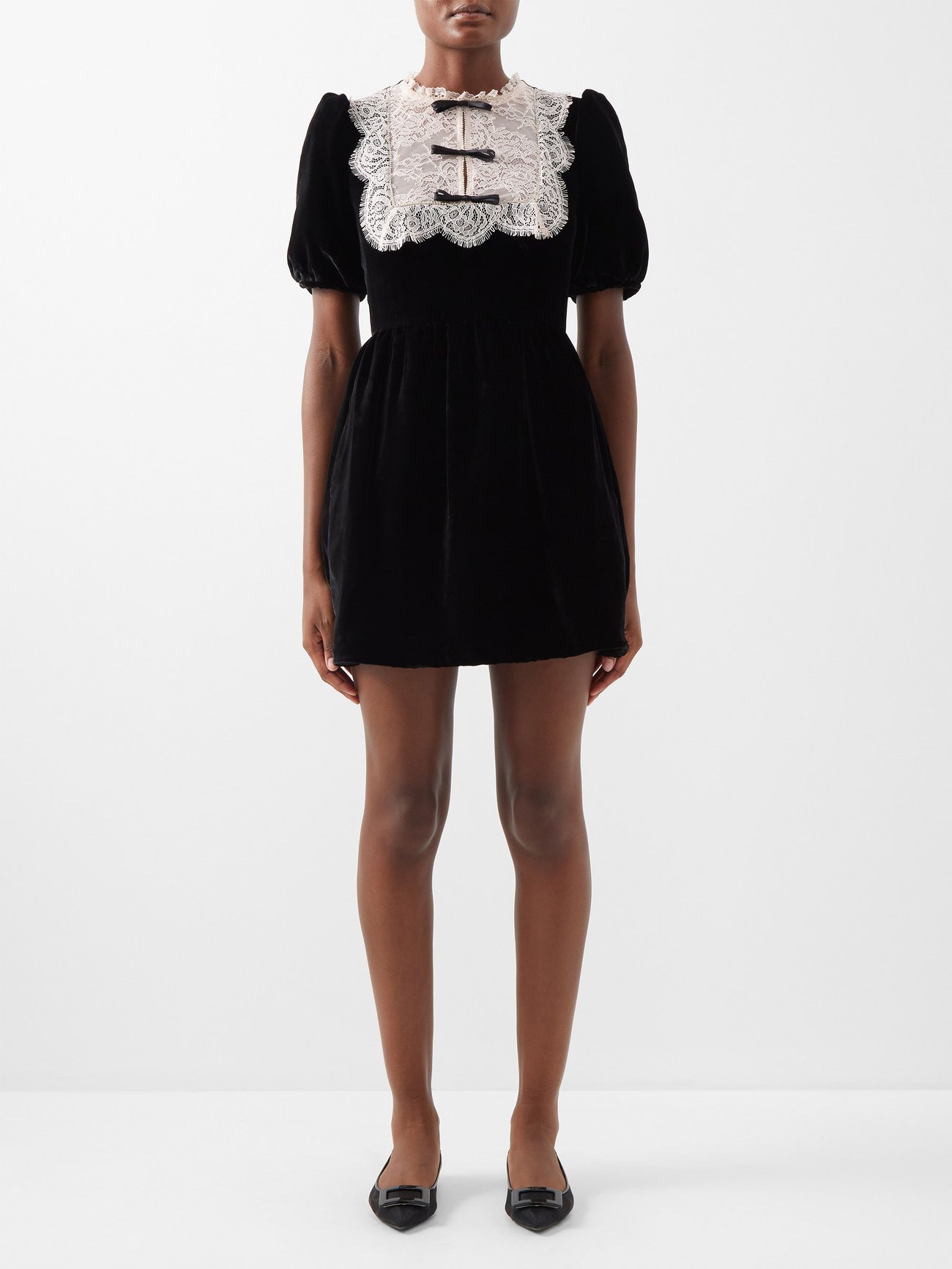 Saloni + Cherie Lace-Trim Velvet Mini Dress