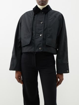 Burberry + Waxed-Cotton Sleeve-Overlay Jacket