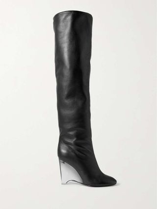 Alaïa + 100 Leather Over-The-Knee Wedge Boots