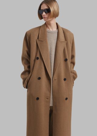 The Frankie Shop + Gaia Double Breasted Coat in Camel