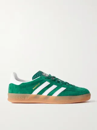 Adidas Originals + Gazelle Indoor Leather-Trimmed Suede Sneakers in Green