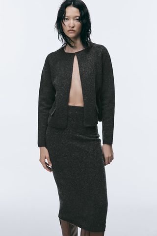 Zara + 100% Wool Midi Skirt